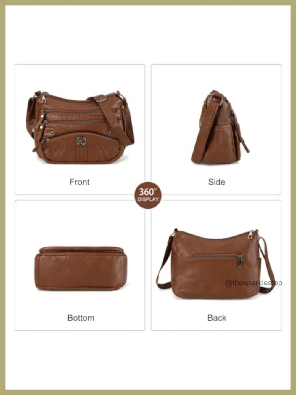 Soft Faux Leather Crossbody Bag Multi Zipper Pockets Wide Strap Purse